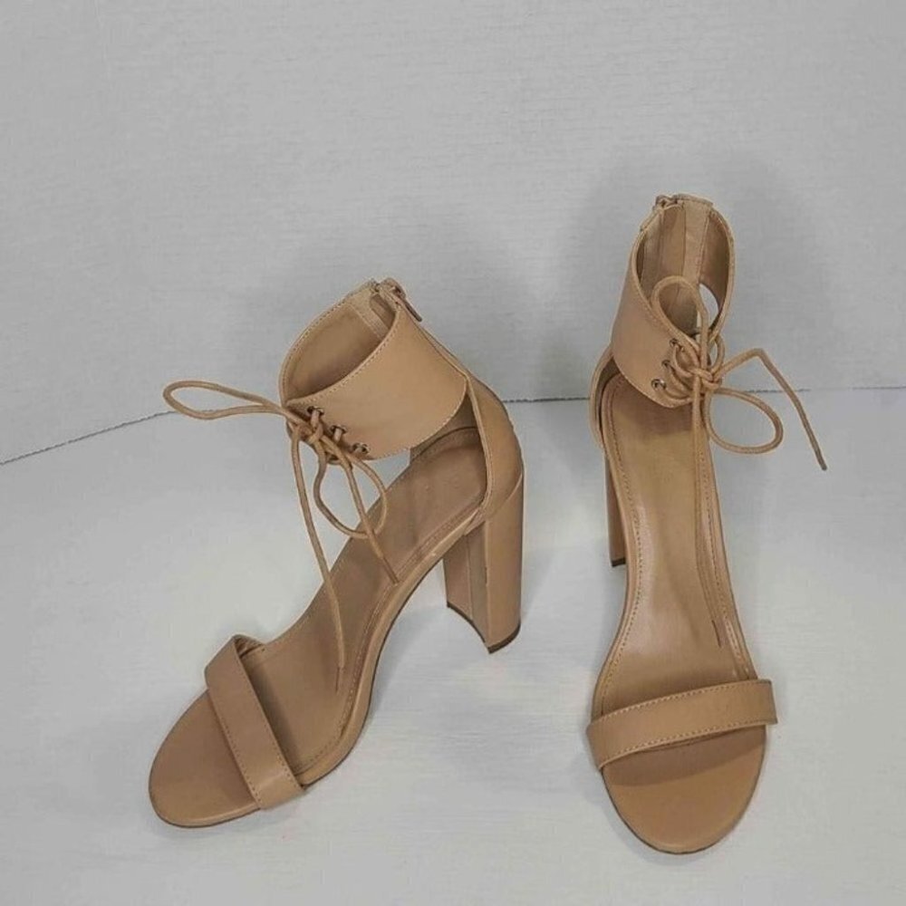Charlotte Russe Size 8 Chunk Heel Open Toe Ankle Laced Cuff Tie and Zip …